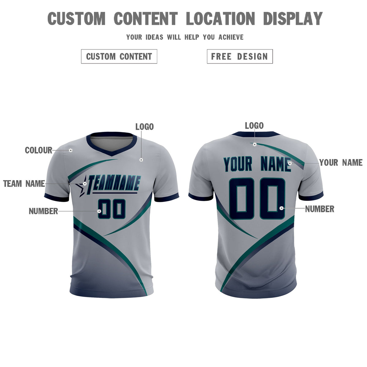Custom Gray Navy Color Block Training Uniform For Men Football Kits Jersey