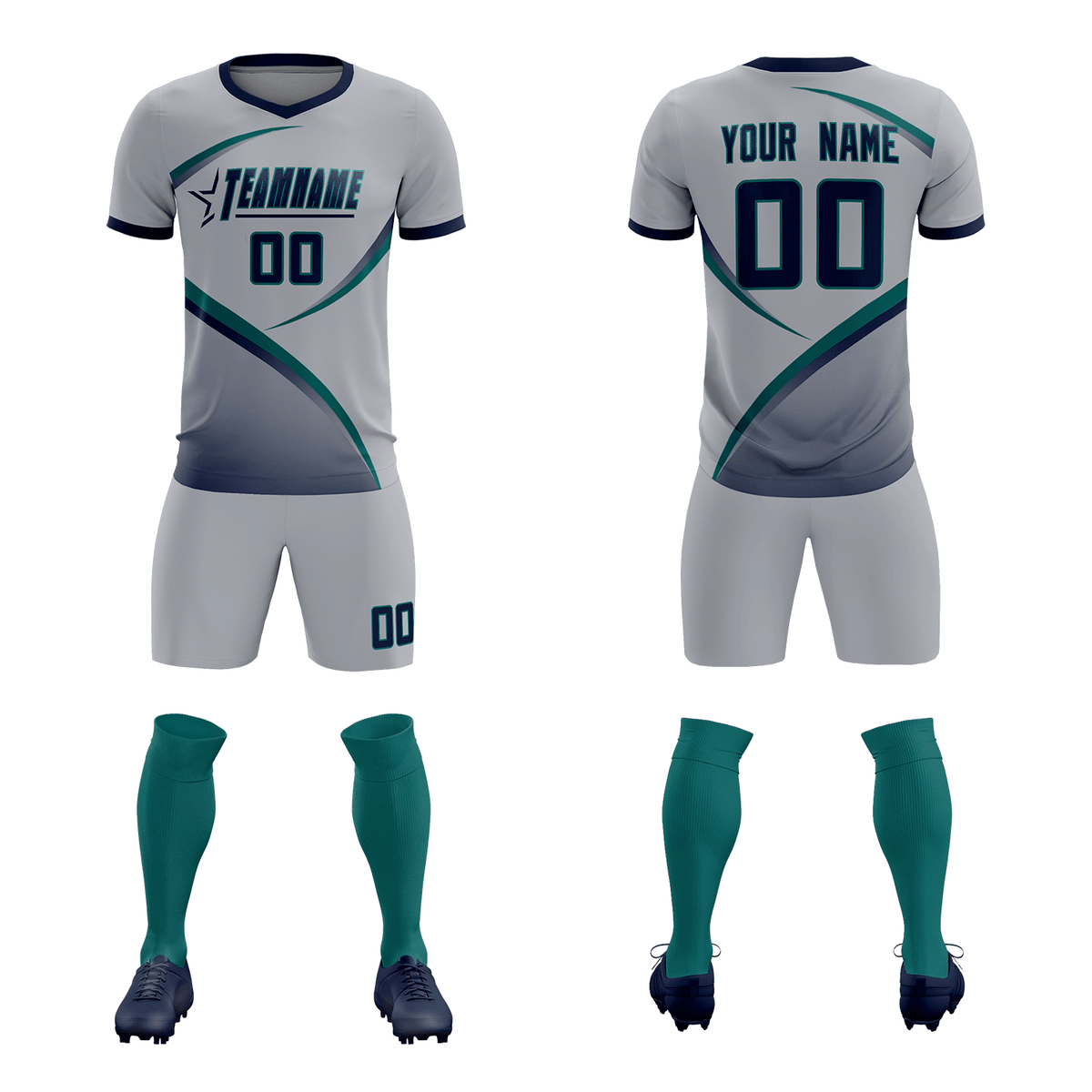 Custom Gray Navy Color Block Training Uniform For Men Football Kits Jersey