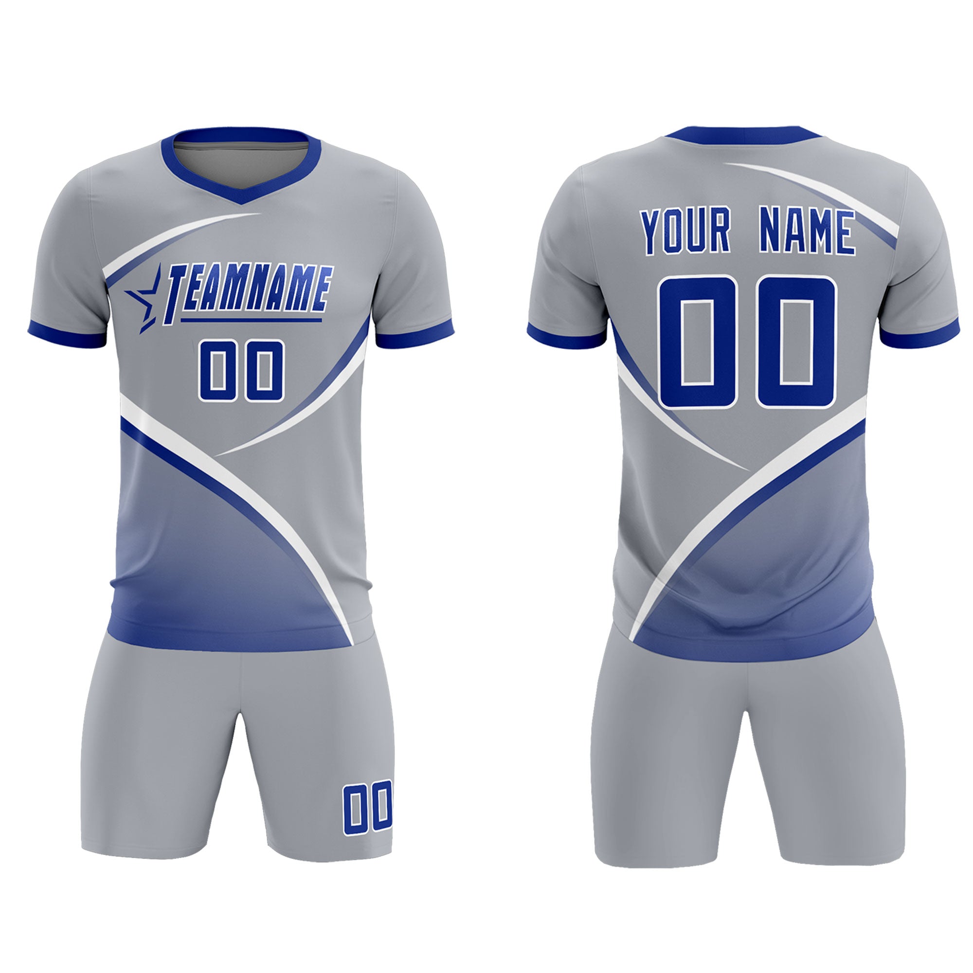 Custom Gray Royal Color Block Training Uniform For Men Soccer Sets Jersey