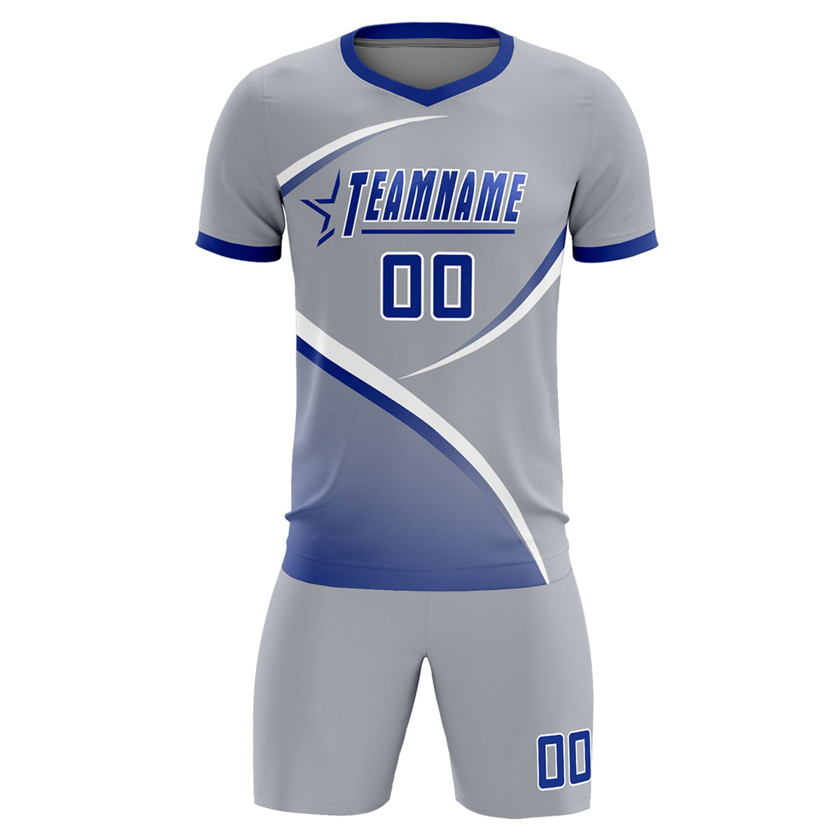 Custom Gray Royal Color Block Training Uniform For Men Football Kits Jersey