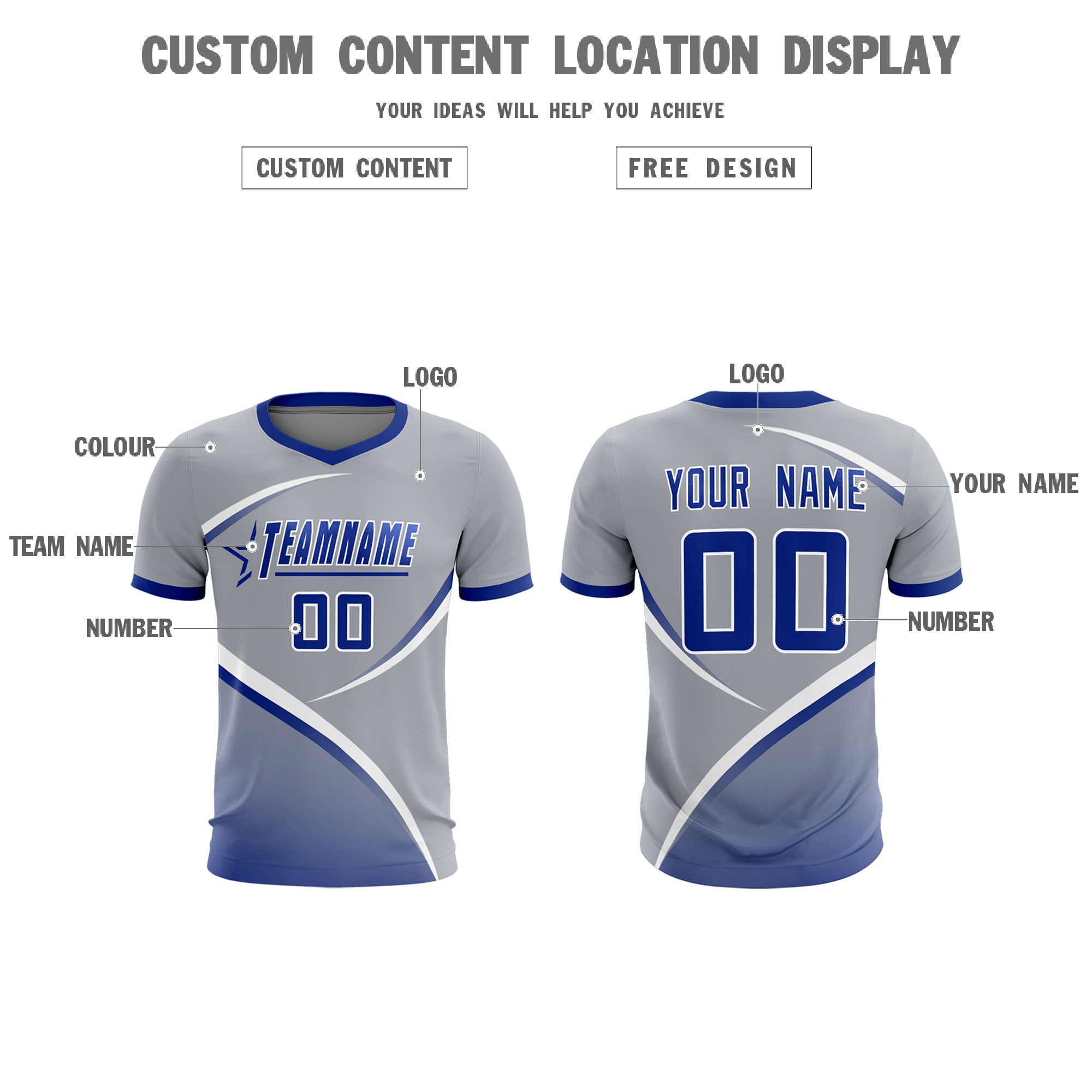 Custom Gray Royal Color Block Training Uniform For Men Soccer Sets Jersey
