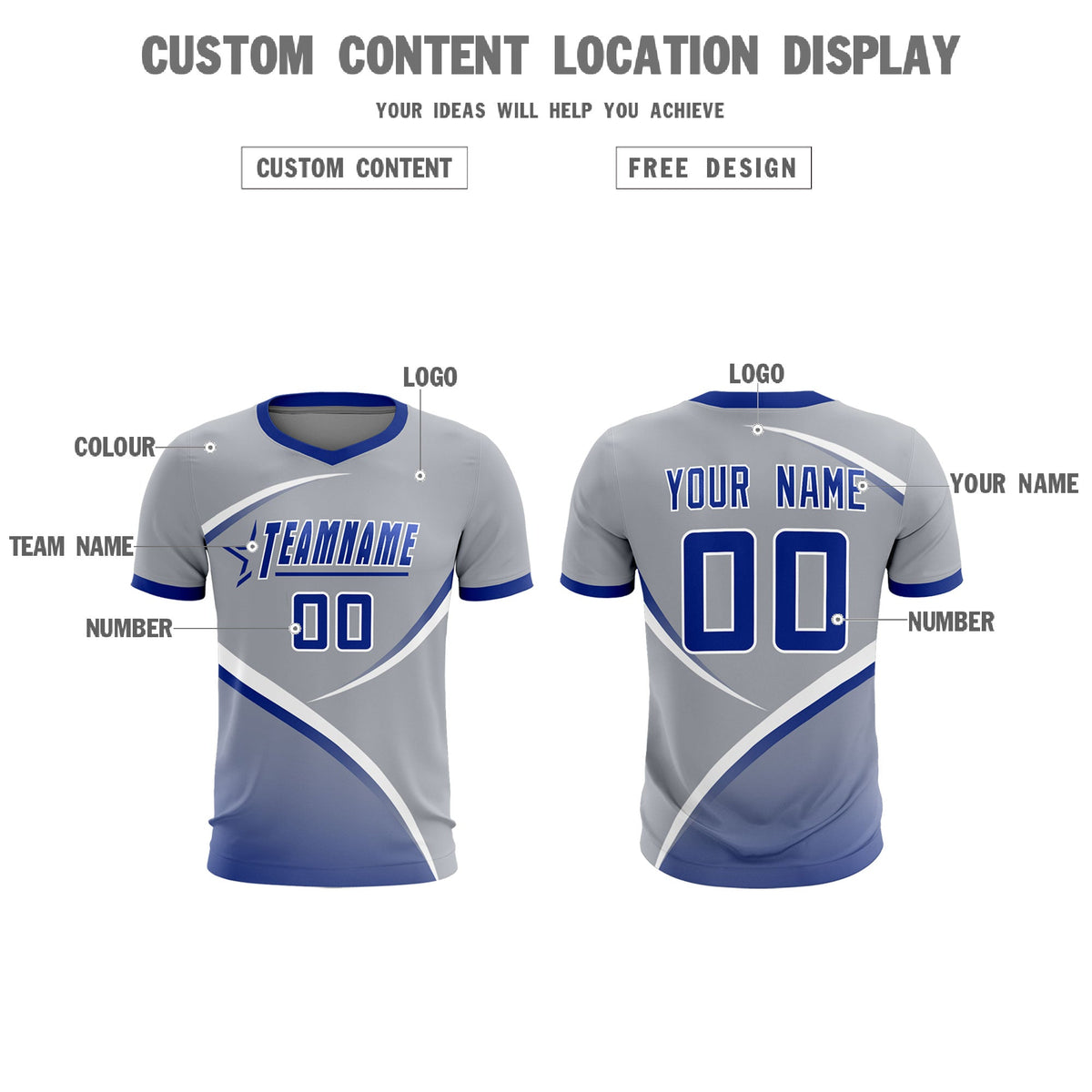 Custom Gray Royal Color Block Training Uniform For Men Football Kits Jersey