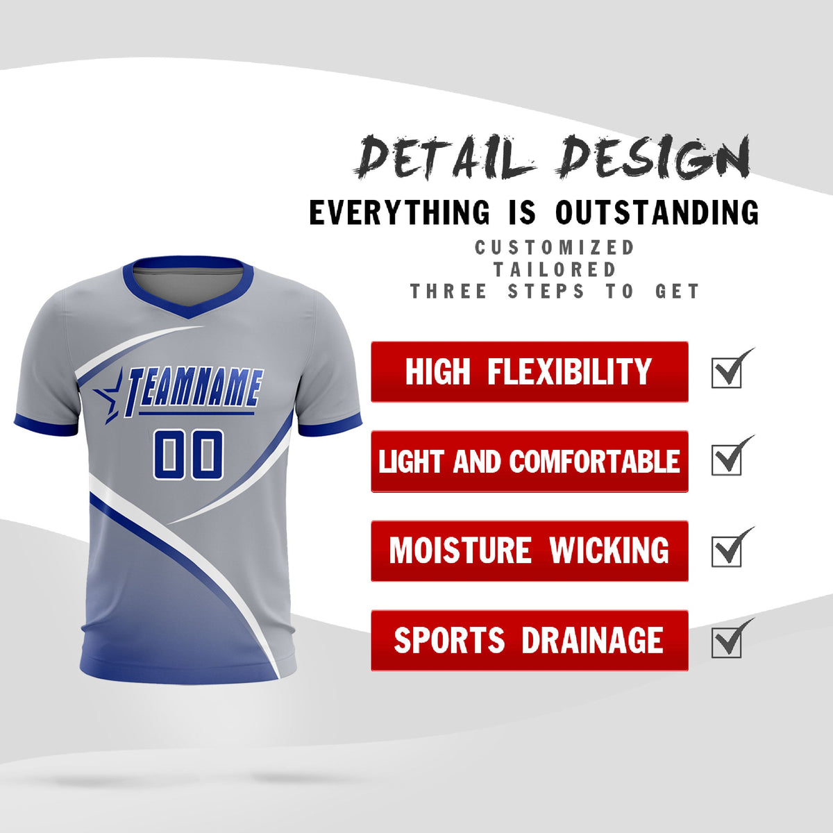Custom Gray Royal Color Block Training Uniform For Men Football Kits Jersey
