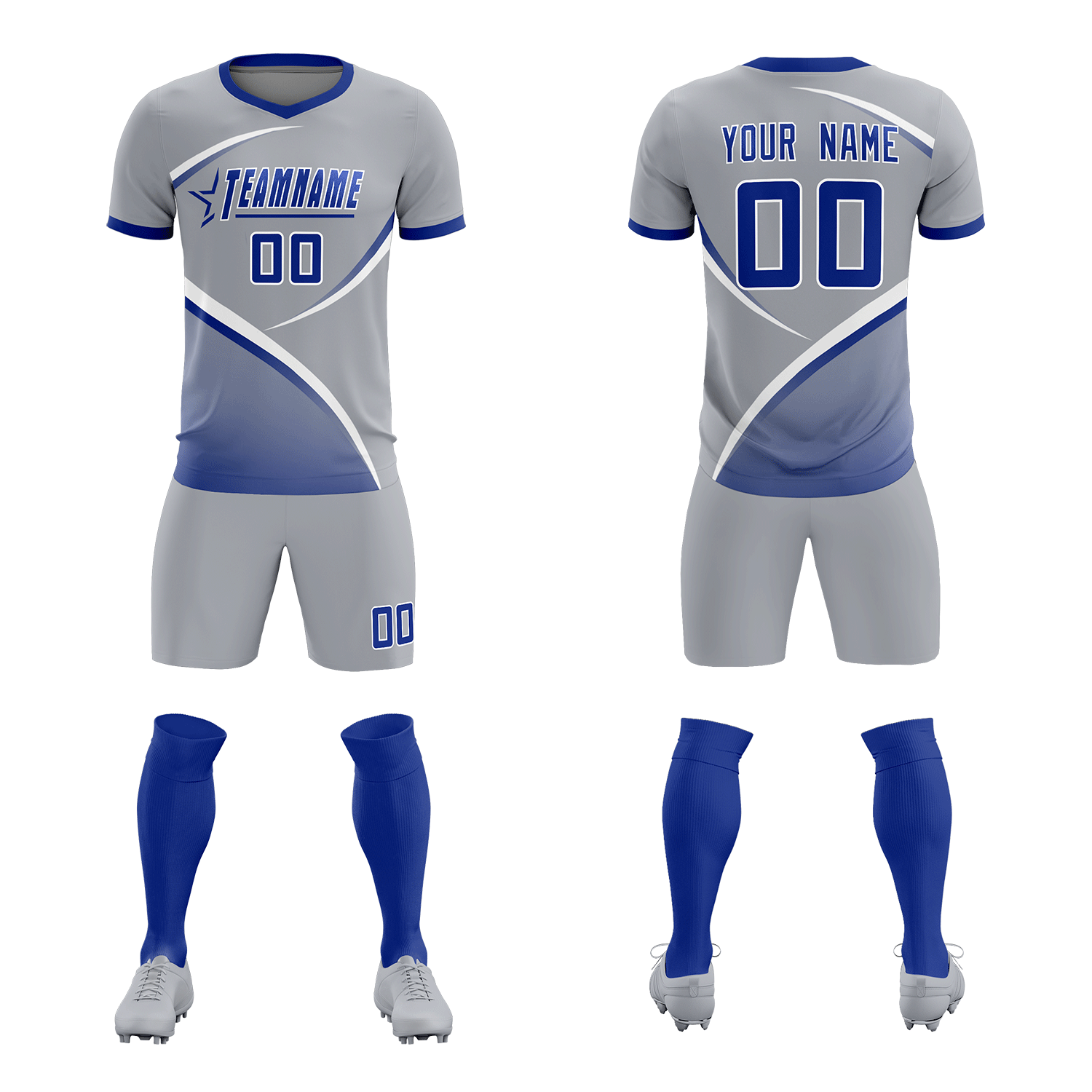 Custom Gray Royal Color Block Training Uniform For Men Soccer Sets Jersey