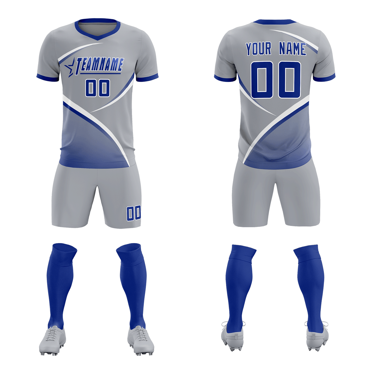 Custom Gray Royal Color Block Training Uniform For Men Football Kits Jersey