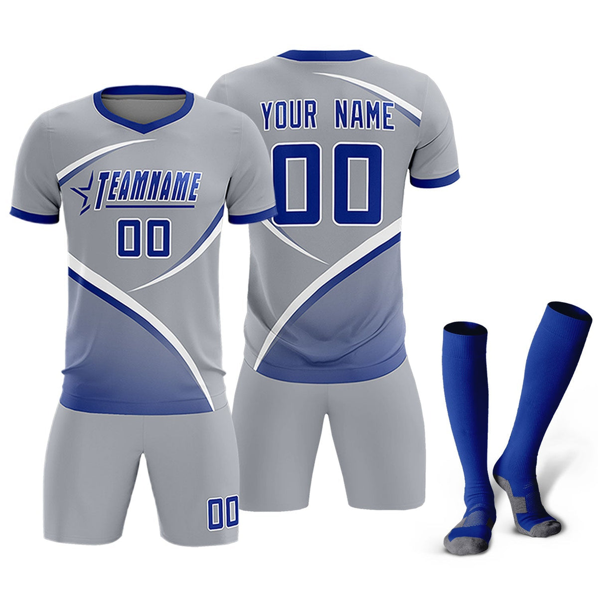 Custom Gray Royal Color Block Training Uniform For Men Football Kits Jersey