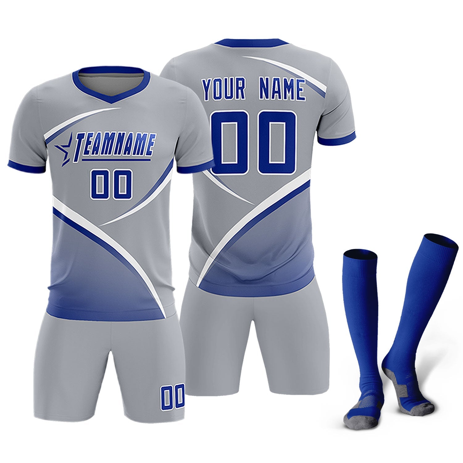 Custom Gray Royal Color Block Training Uniform For Men Soccer Sets Jersey