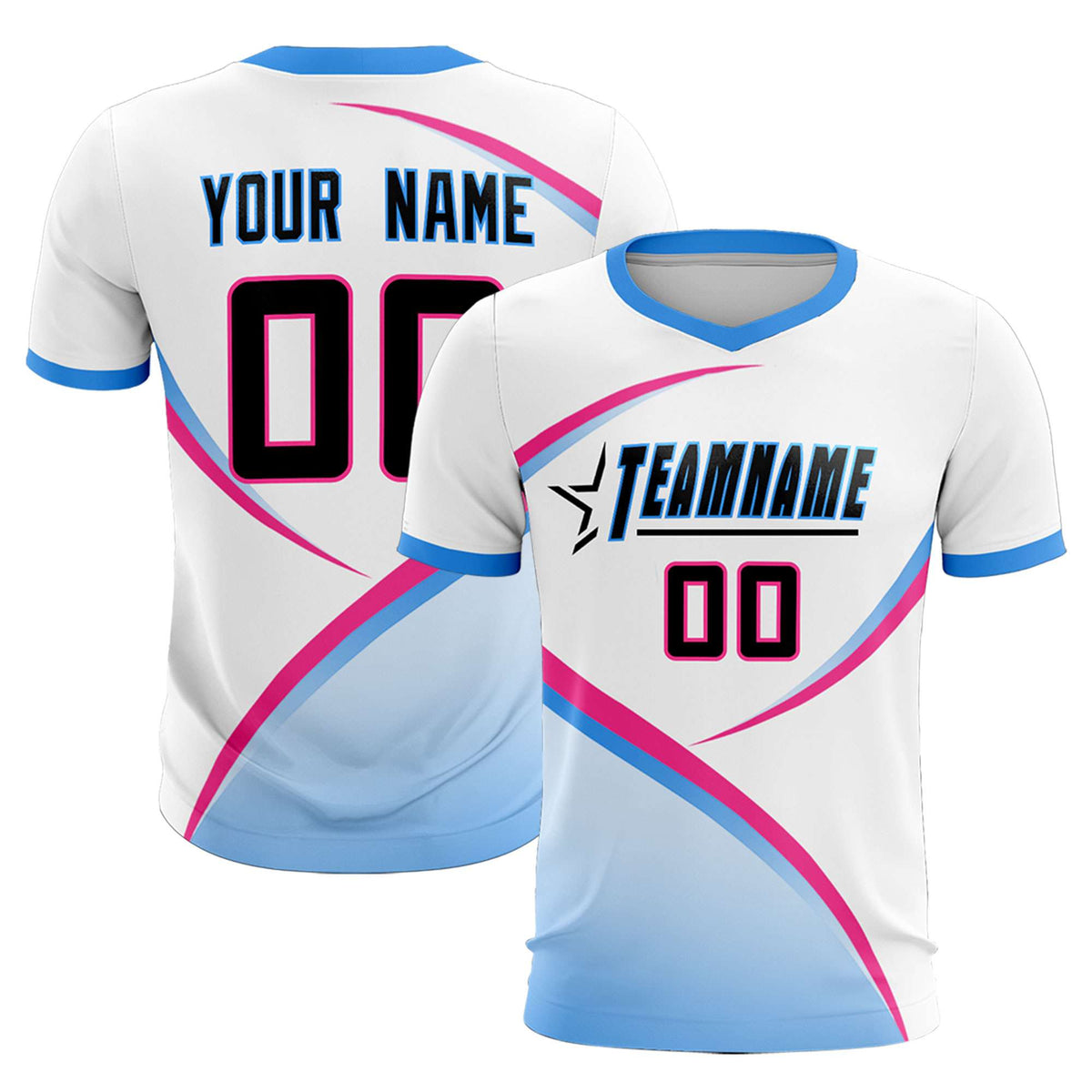 Custom White Powder Blue Color Block Training Uniform For Men Soccer Sets Jersey