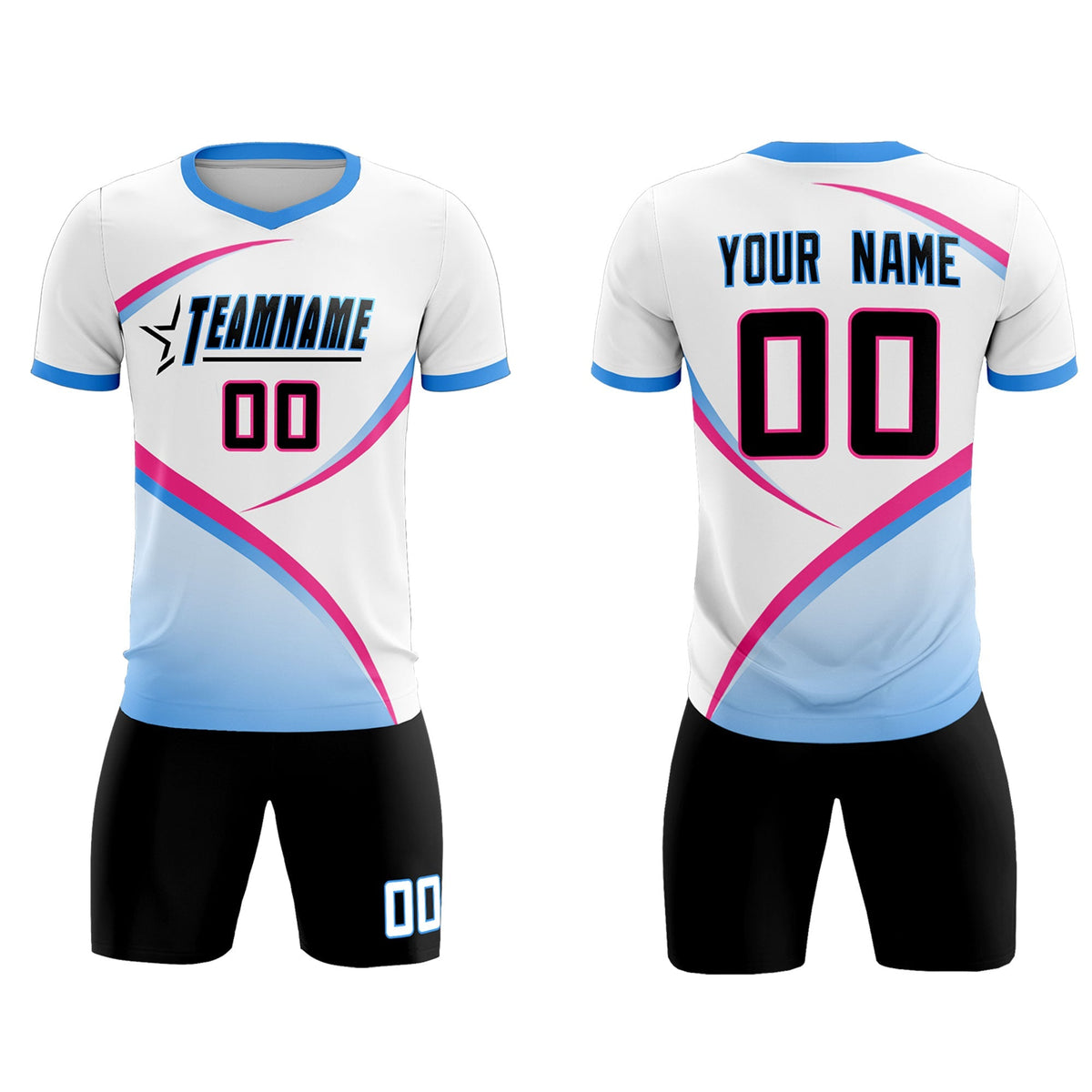 Custom White Powder Blue Color Block Training Uniform For Men Football Kits Jersey