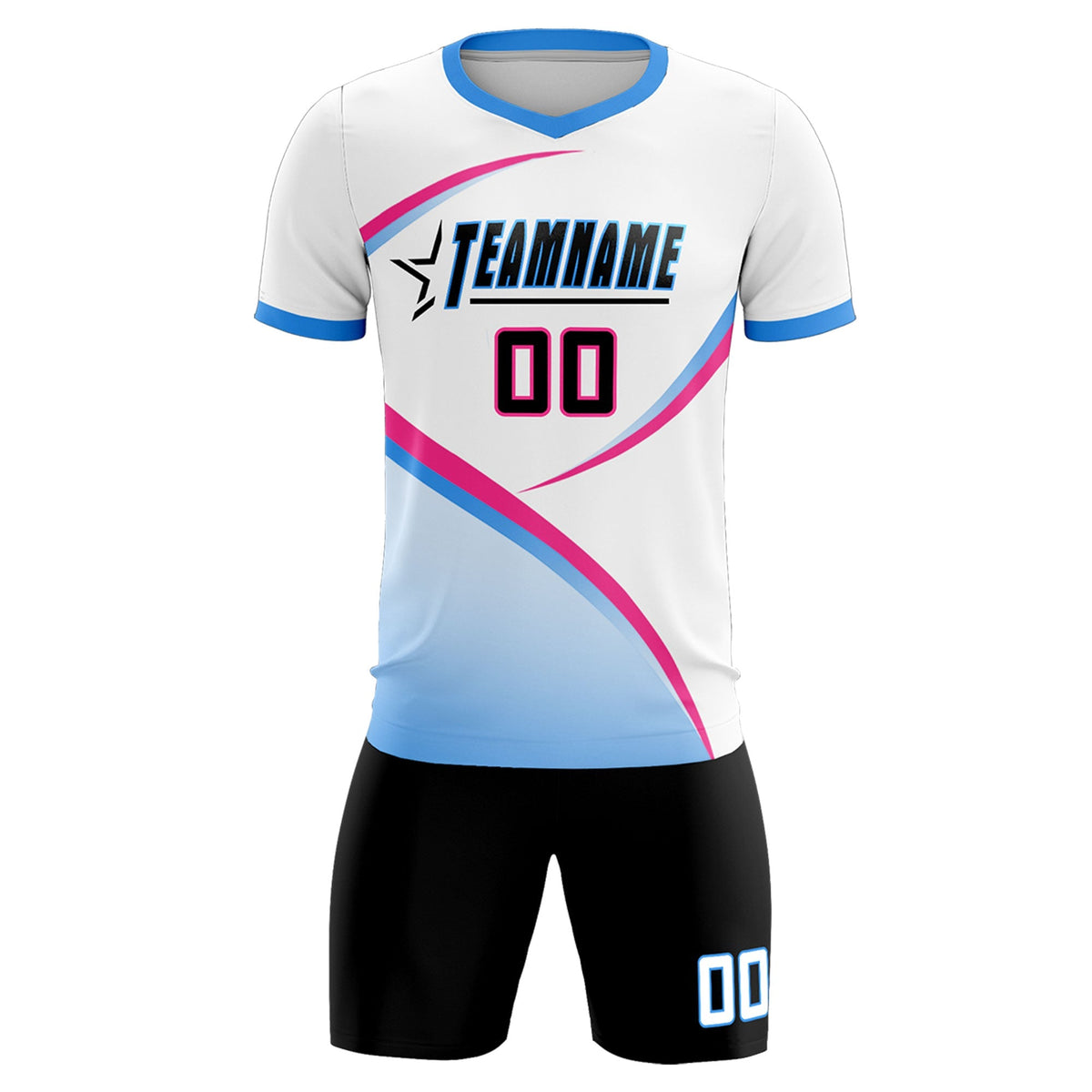 Custom White Powder Blue Color Block Training Uniform For Men Football Kits Jersey