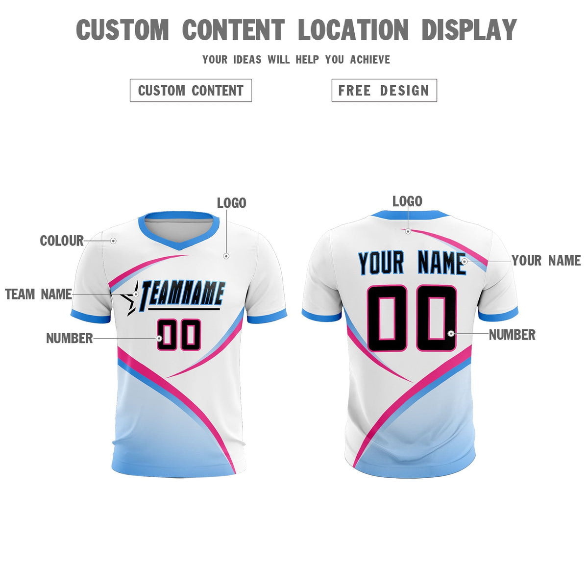 Custom White Powder Blue Color Block Training Uniform For Men Football Kits Jersey