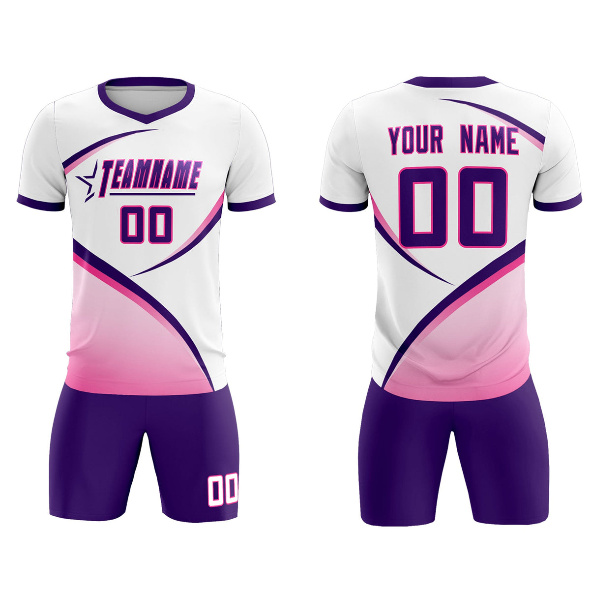 Custom White Purple Color Block Training Uniform For Men Soccer Sets Jersey