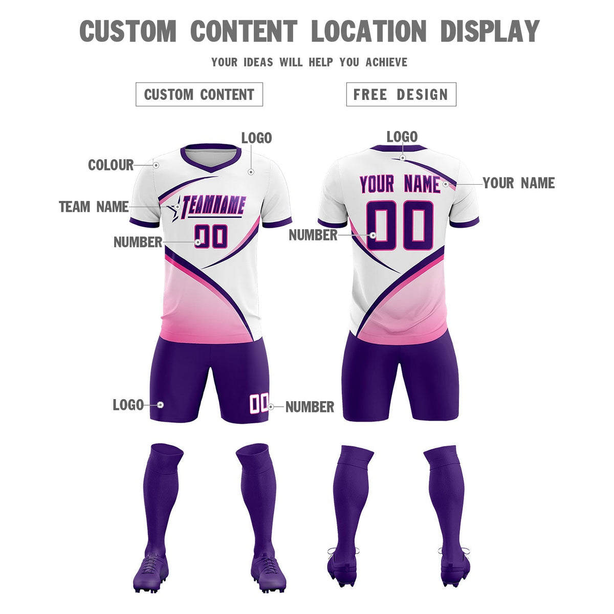 Custom White Purple Color Block Training Uniform For Men Football Kits Jersey