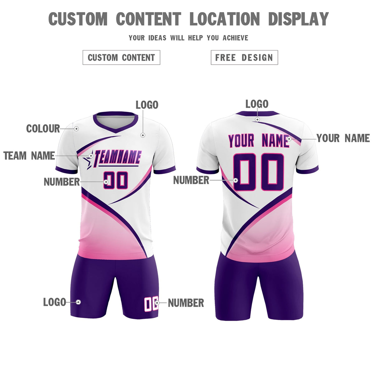 Custom White Purple Color Block Training Uniform For Men Football Kits Jersey