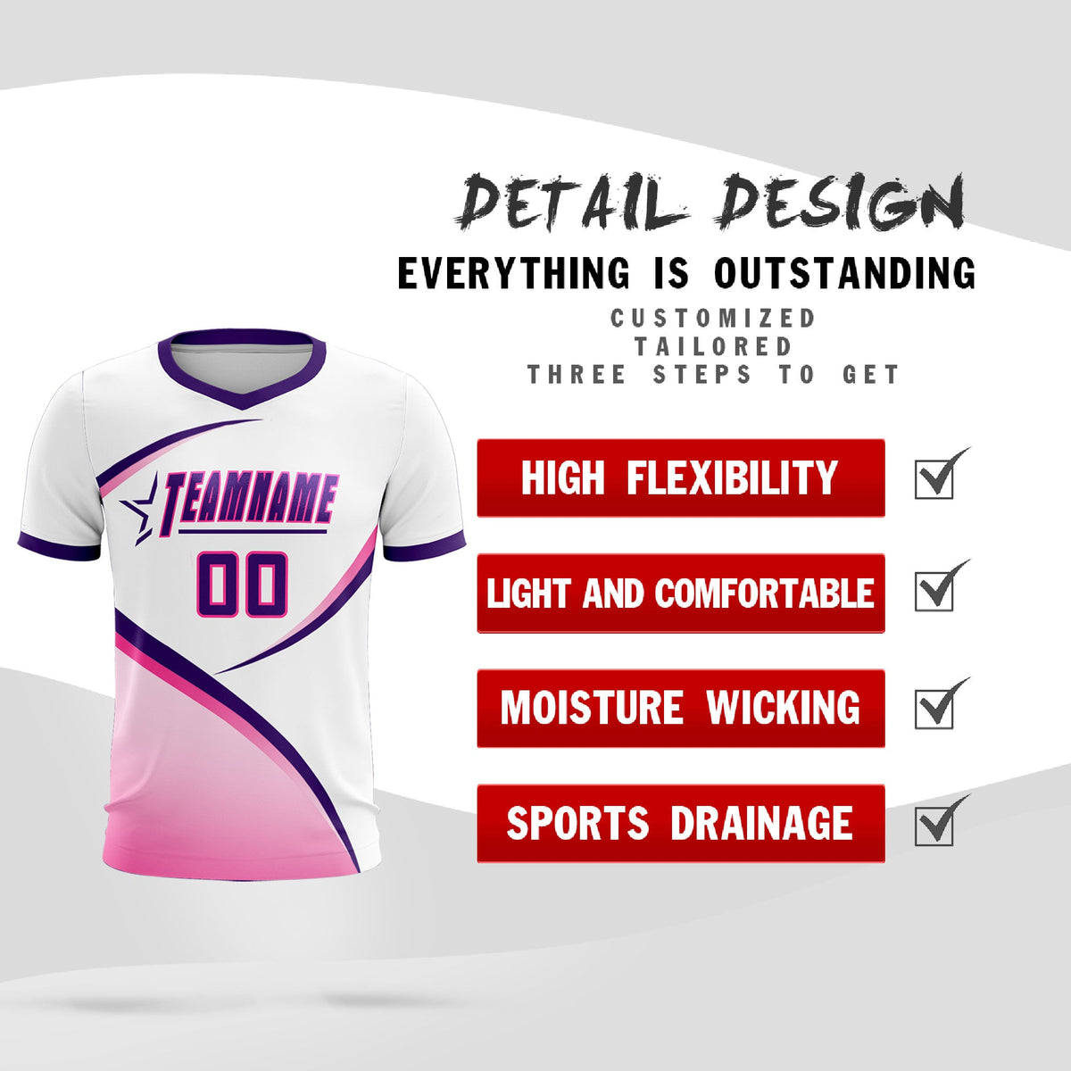 Custom White Purple Color Block Training Uniform For Men Football Kits Jersey
