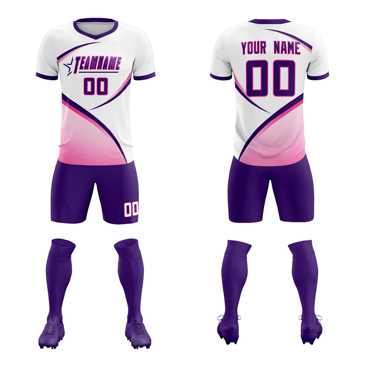 Custom White Purple Color Block Training Uniform For Men Soccer Sets Jersey