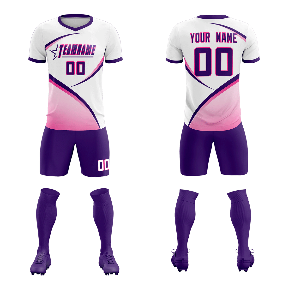 Custom White Purple Color Block Training Uniform For Men Football Kits Jersey