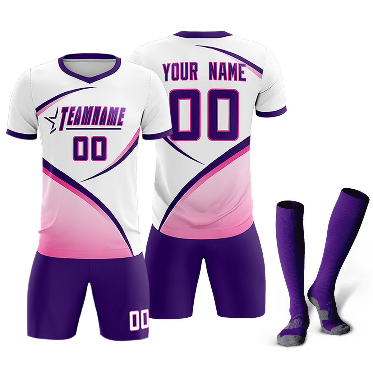 Custom White Purple Color Block Training Uniform For Men Soccer Sets Jersey