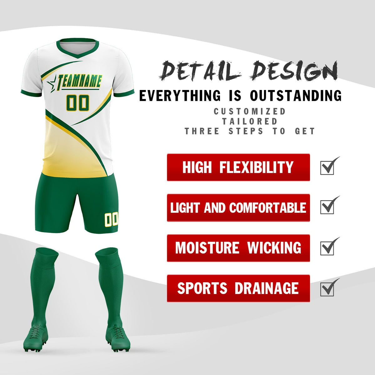 Custom White Kelly Green Color Block Training Uniform For Men Football Kits Jersey