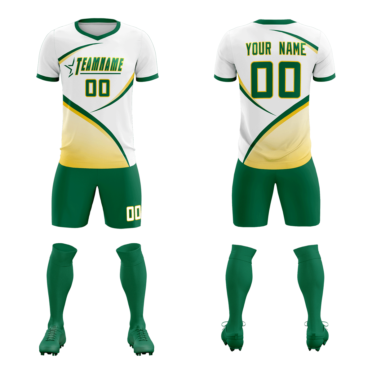 Custom White Kelly Green Color Block Training Uniform For Men Football Kits Jersey