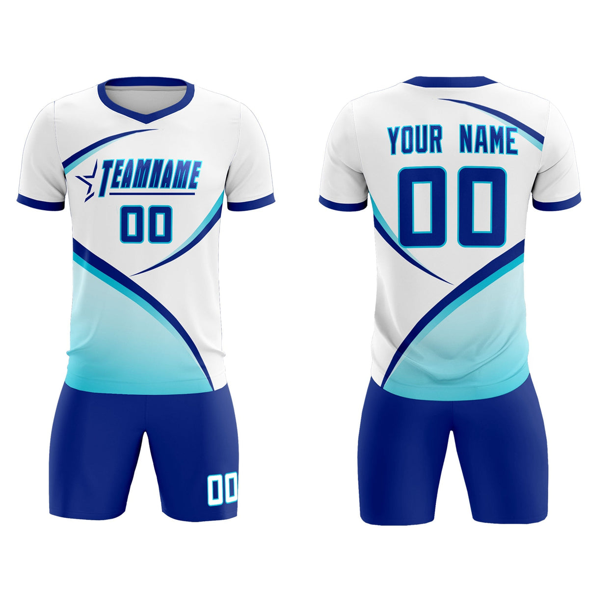 Custom White Sky Blue Color Block Training Uniform For Men Football Kits Jersey