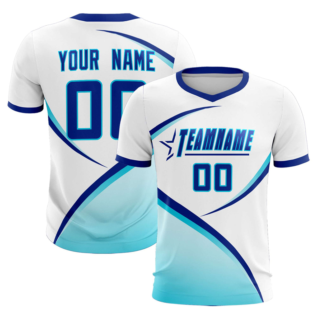 Custom White Sky Blue Color Block Training Uniform For Men Football Kits Jersey