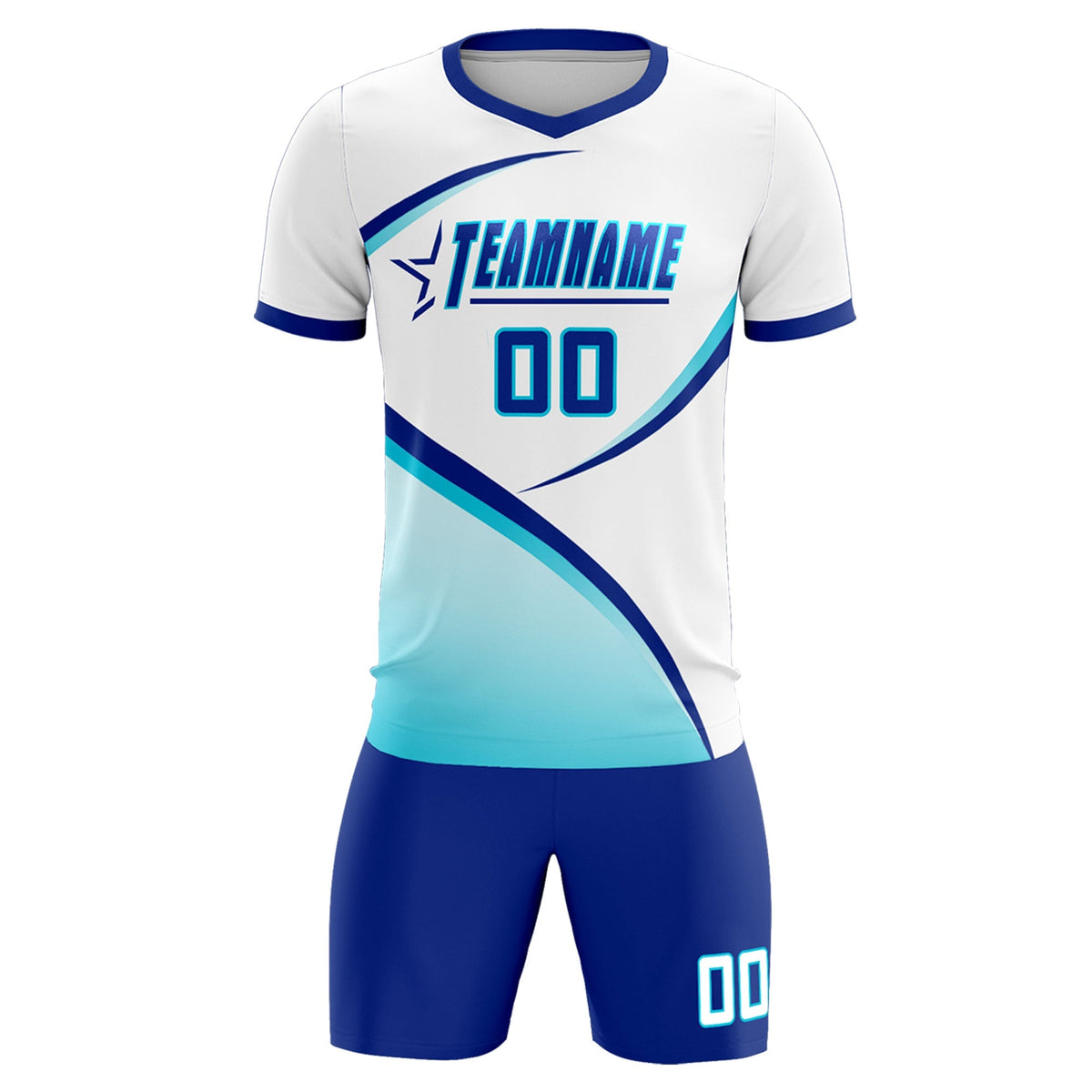 Custom White Sky Blue Color Block Training Uniform For Men Football Kits Jersey