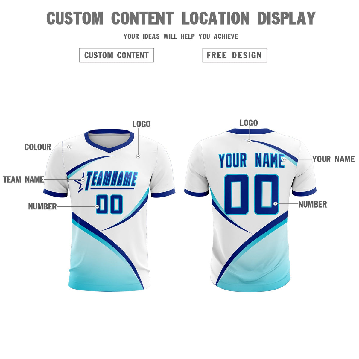 Custom White Sky Blue Color Block Training Uniform For Men Football Kits Jersey