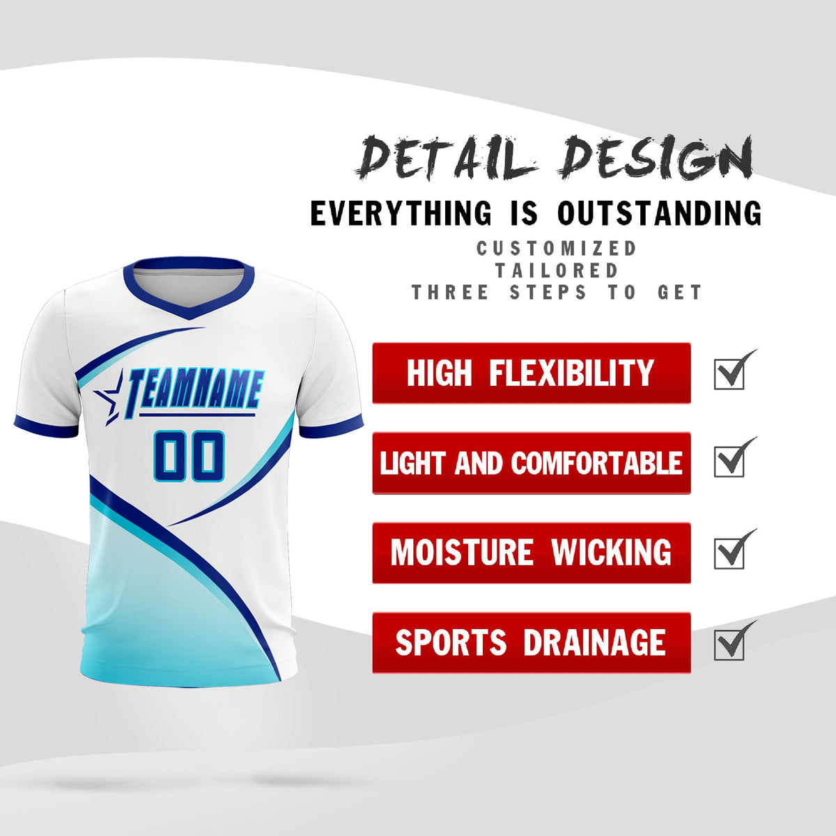 Custom White Sky Blue Color Block Training Uniform For Men Football Kits Jersey