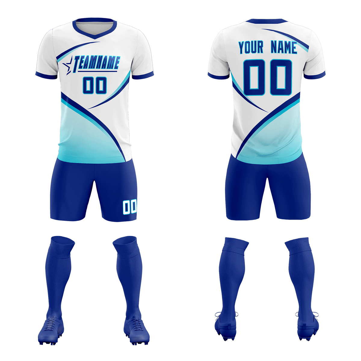 Custom White Sky Blue Color Block Training Uniform For Men Football Kits Jersey
