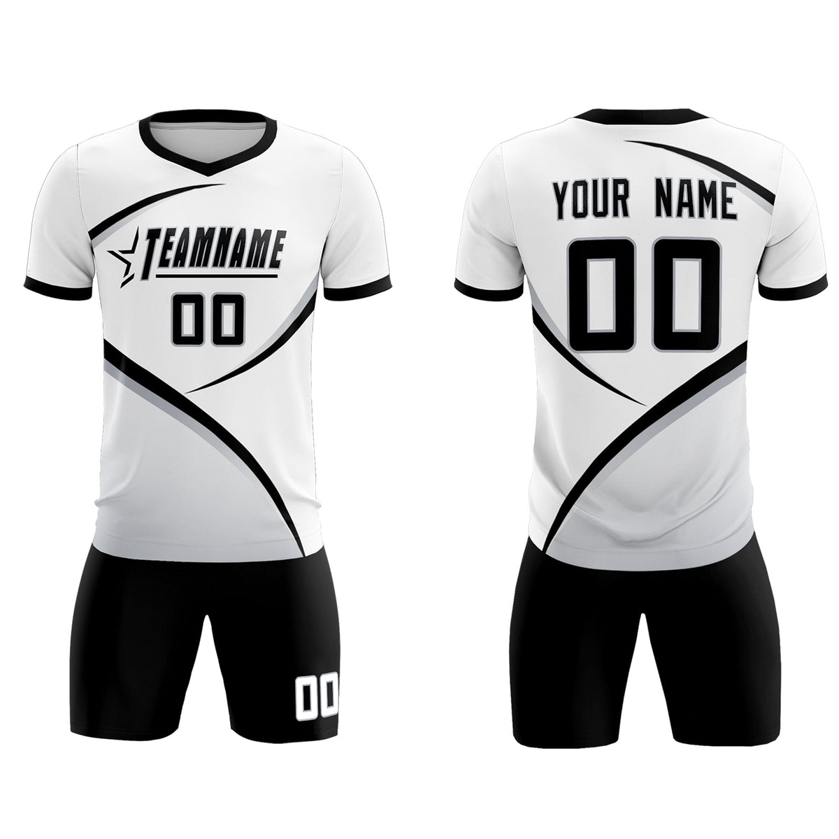 Custom White Black Color Block Training Uniform For Men Football Kits Jersey