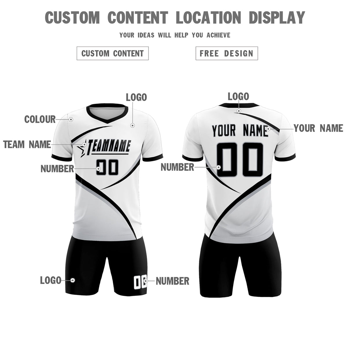 Custom White Black Color Block Training Uniform For Men Soccer Sets Jersey