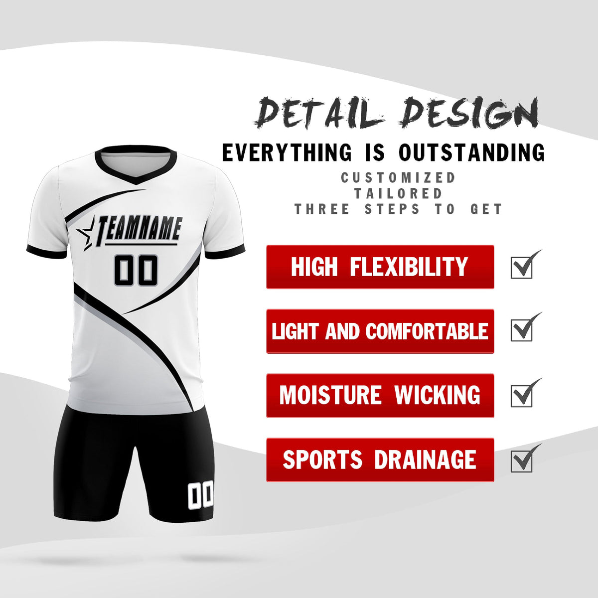 Custom White Black Color Block Training Uniform For Men Football Kits Jersey