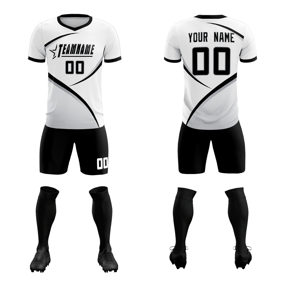 Custom White Black Color Block Training Uniform For Men Football Kits Jersey