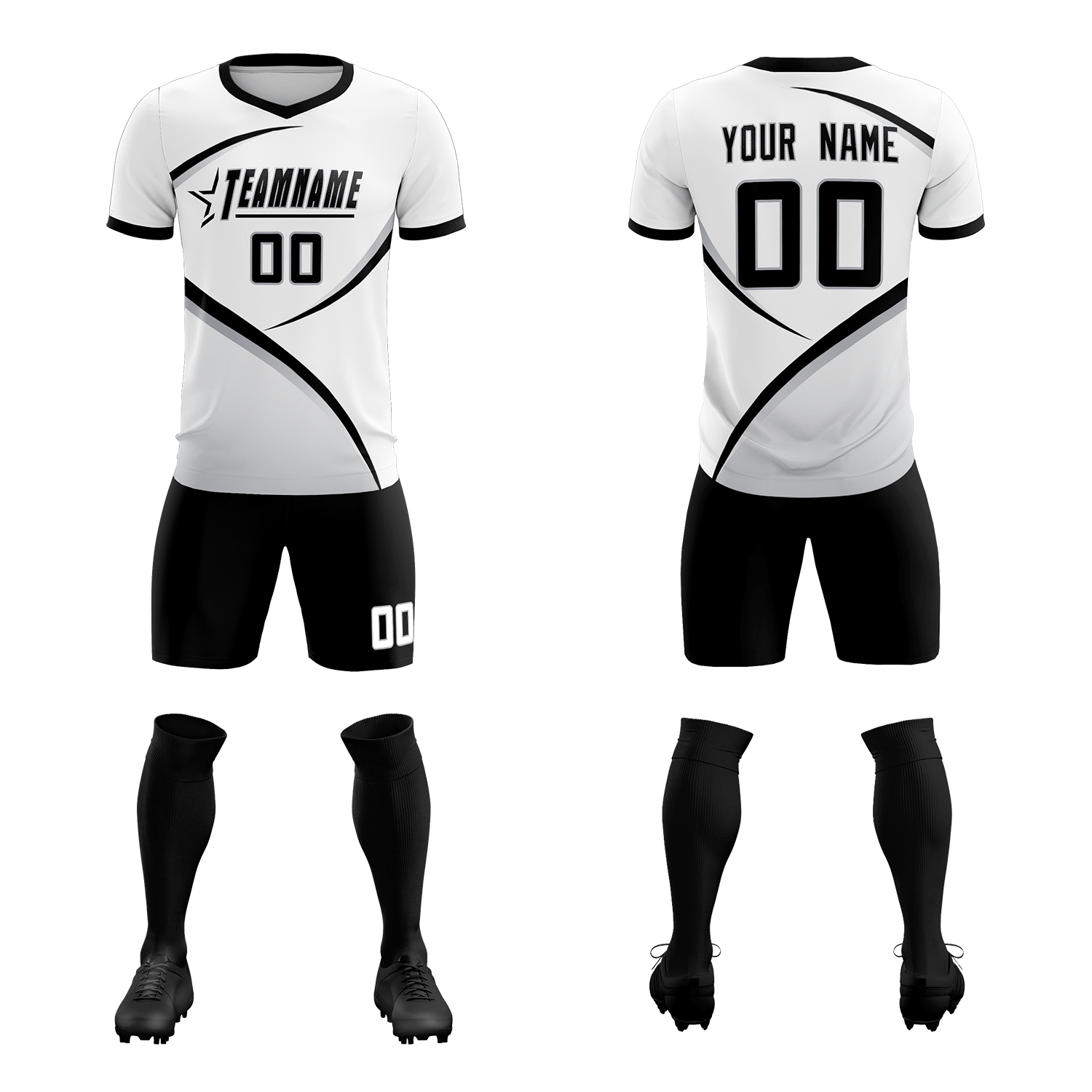Custom White Black Color Block Training Uniform For Men Soccer Sets Jersey