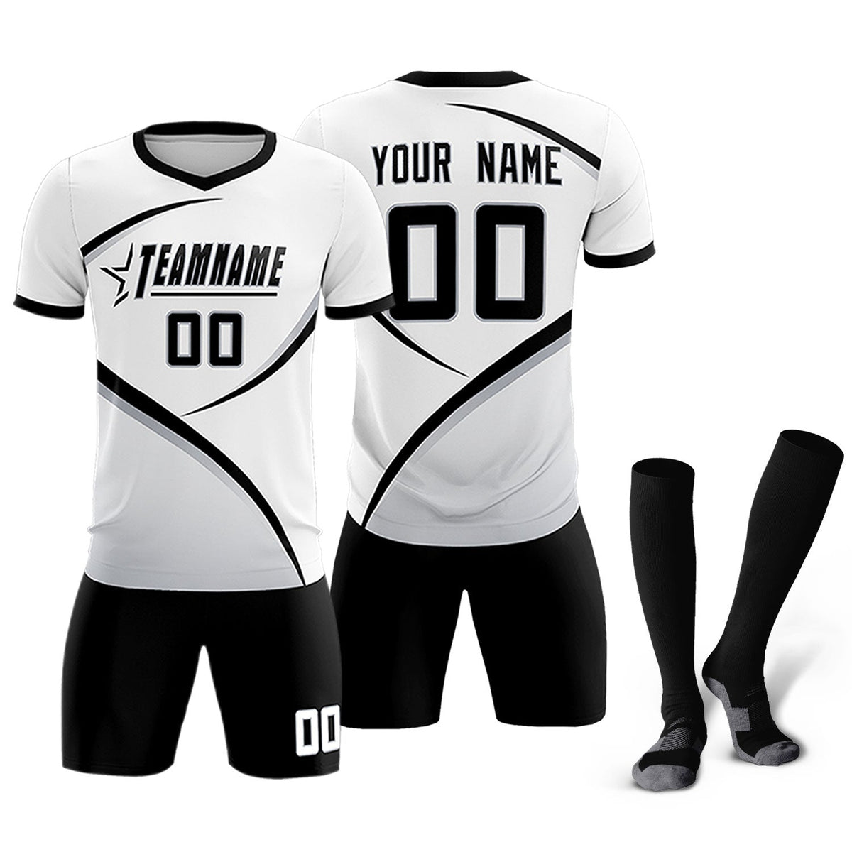 Custom White Black Color Block Training Uniform For Men Soccer Sets Jersey