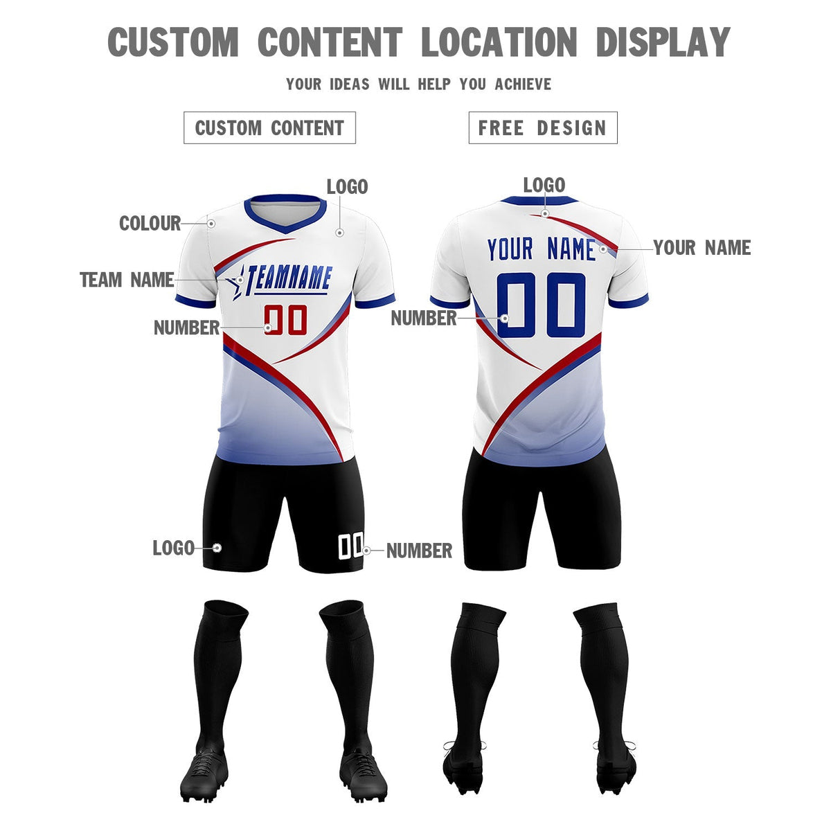 Custom White Royal Color Block Training Uniform For Men Football Kits Jersey