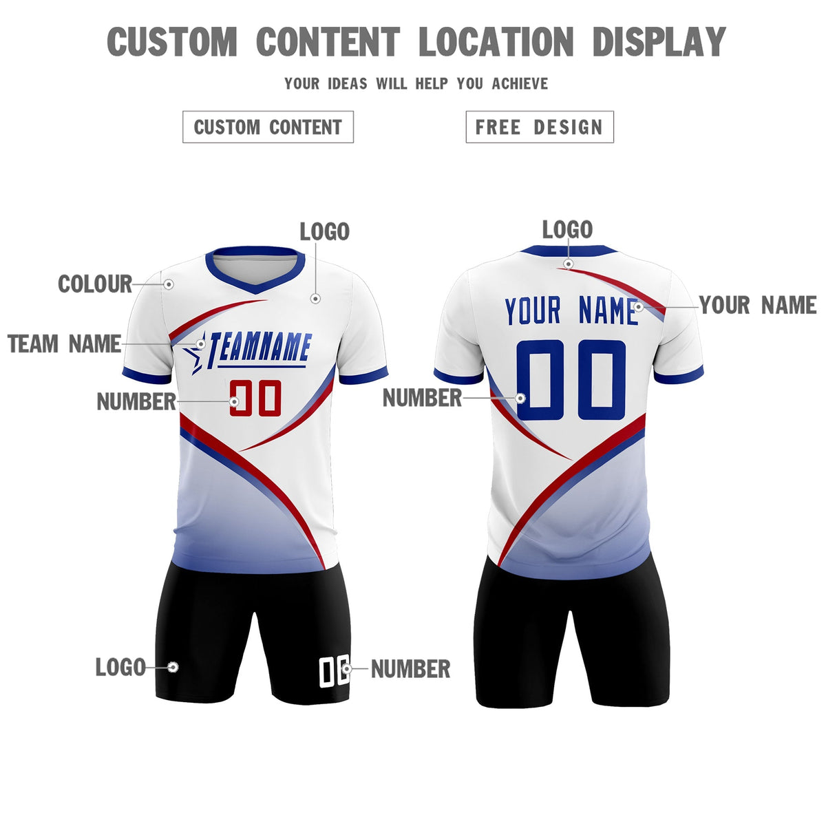 Custom White Royal Color Block Training Uniform For Men Football Kits Jersey
