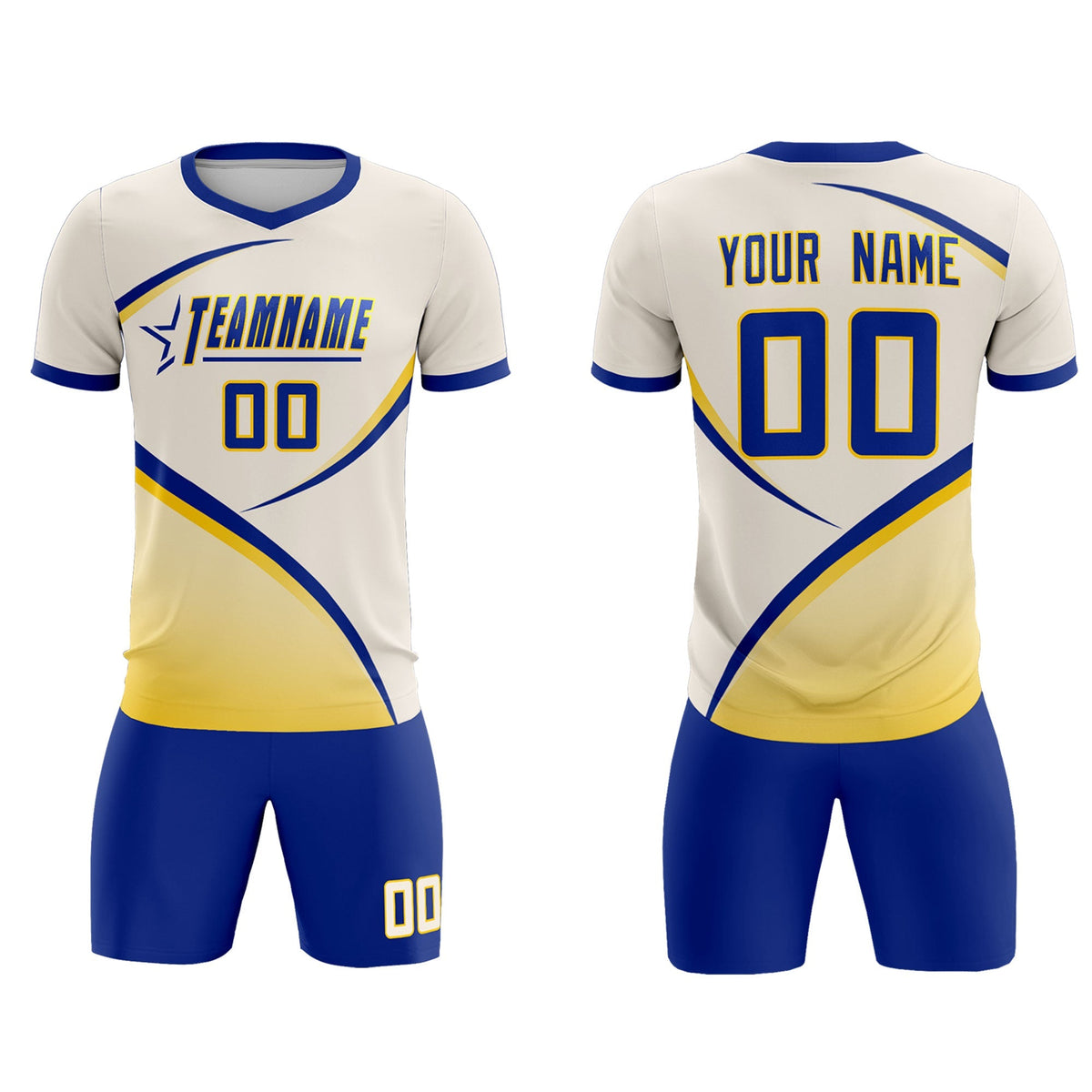 Custom Cream Royal Color Block Training Uniform For Men Football Kits Jersey