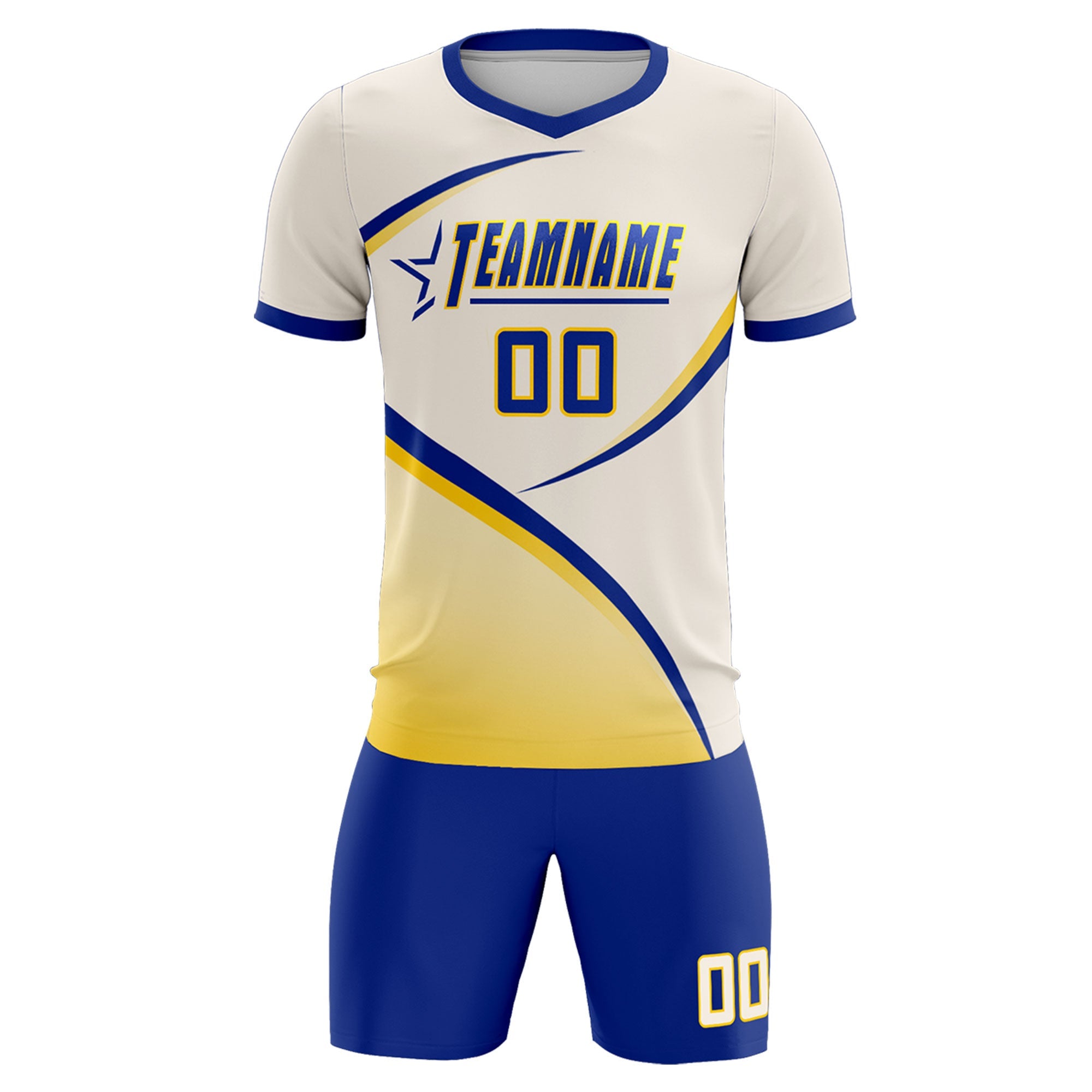 Custom Cream Royal Color Block Training Uniform For Men Soccer Sets Jersey