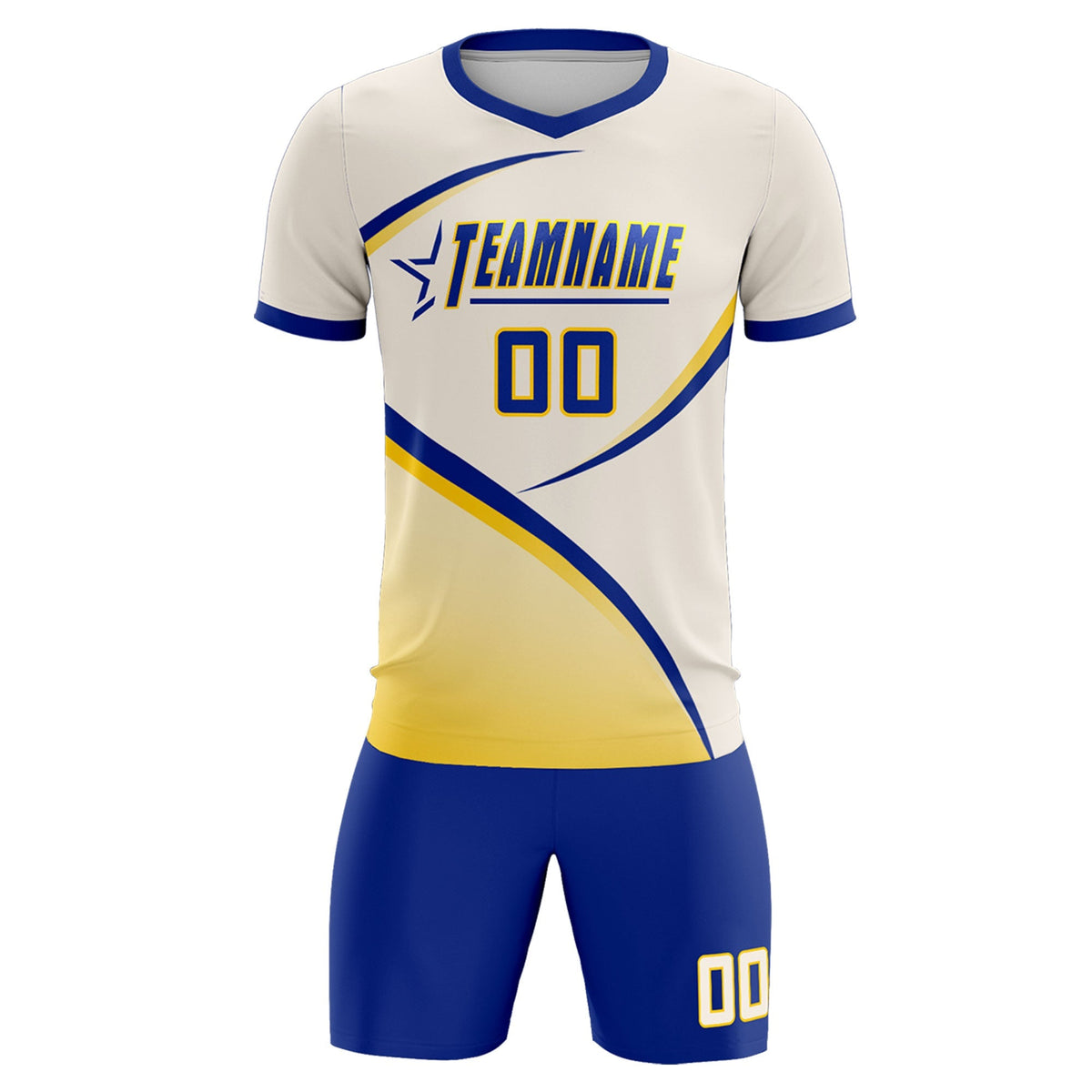 Custom Cream Royal Color Block Training Uniform For Men Football Kits Jersey
