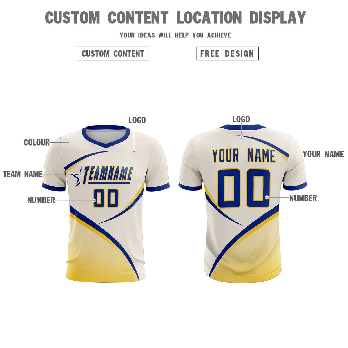 Custom Cream Royal Color Block Training Uniform For Men Football Kits Jersey