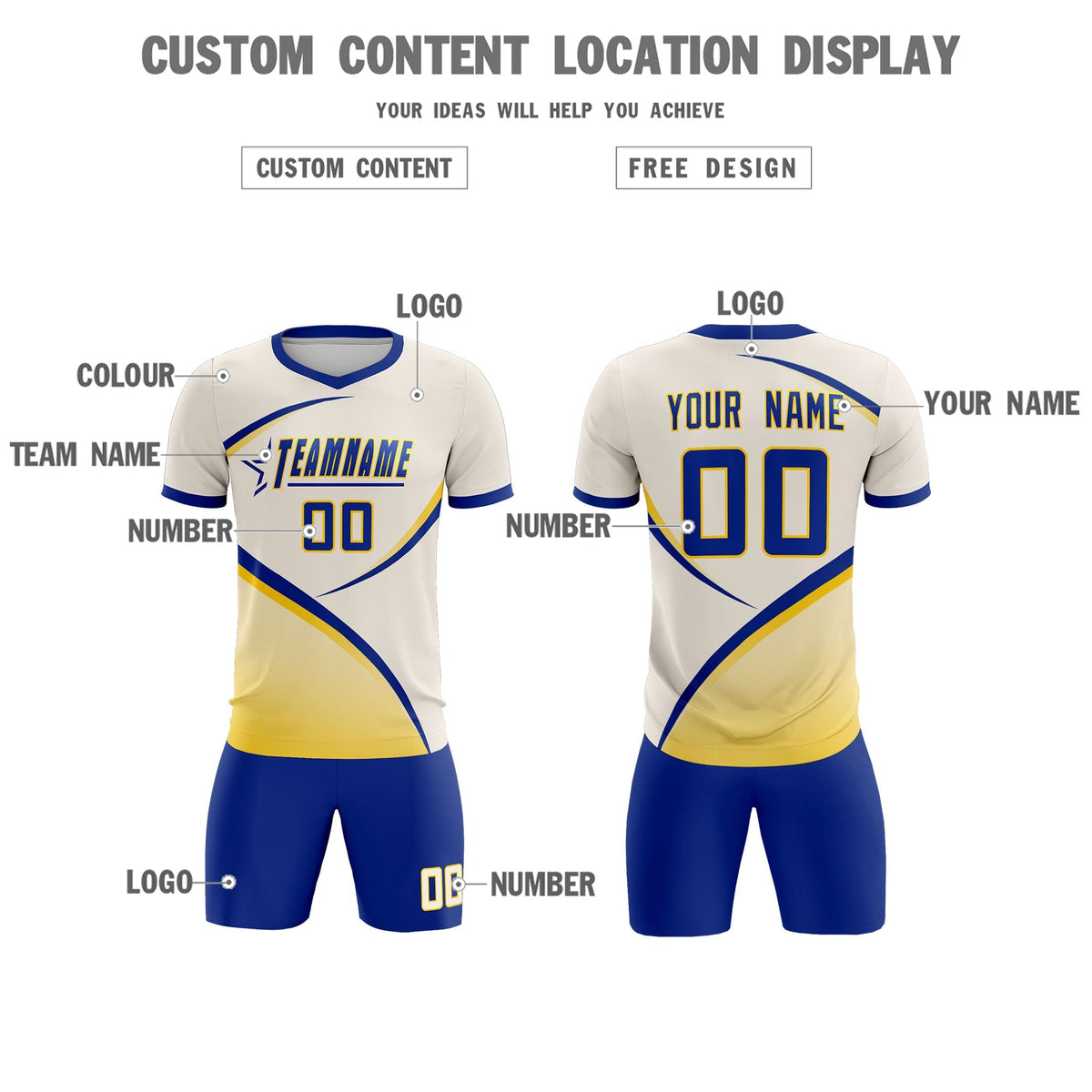 Custom Cream Royal Color Block Training Uniform For Men Football Kits Jersey