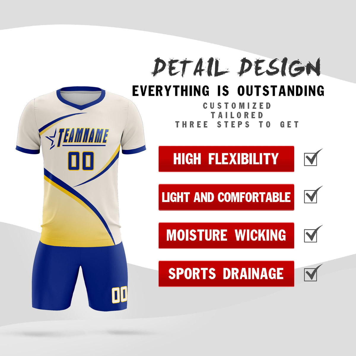 Custom Cream Royal Color Block Training Uniform For Men Football Kits Jersey