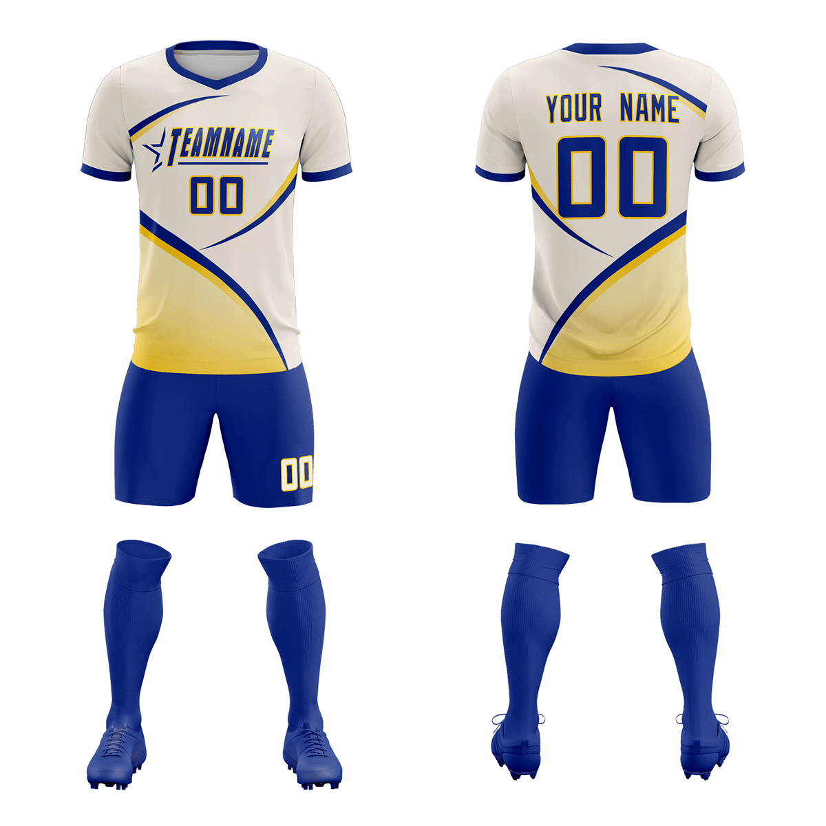 Custom Cream Royal Color Block Training Uniform For Men Football Kits Jersey