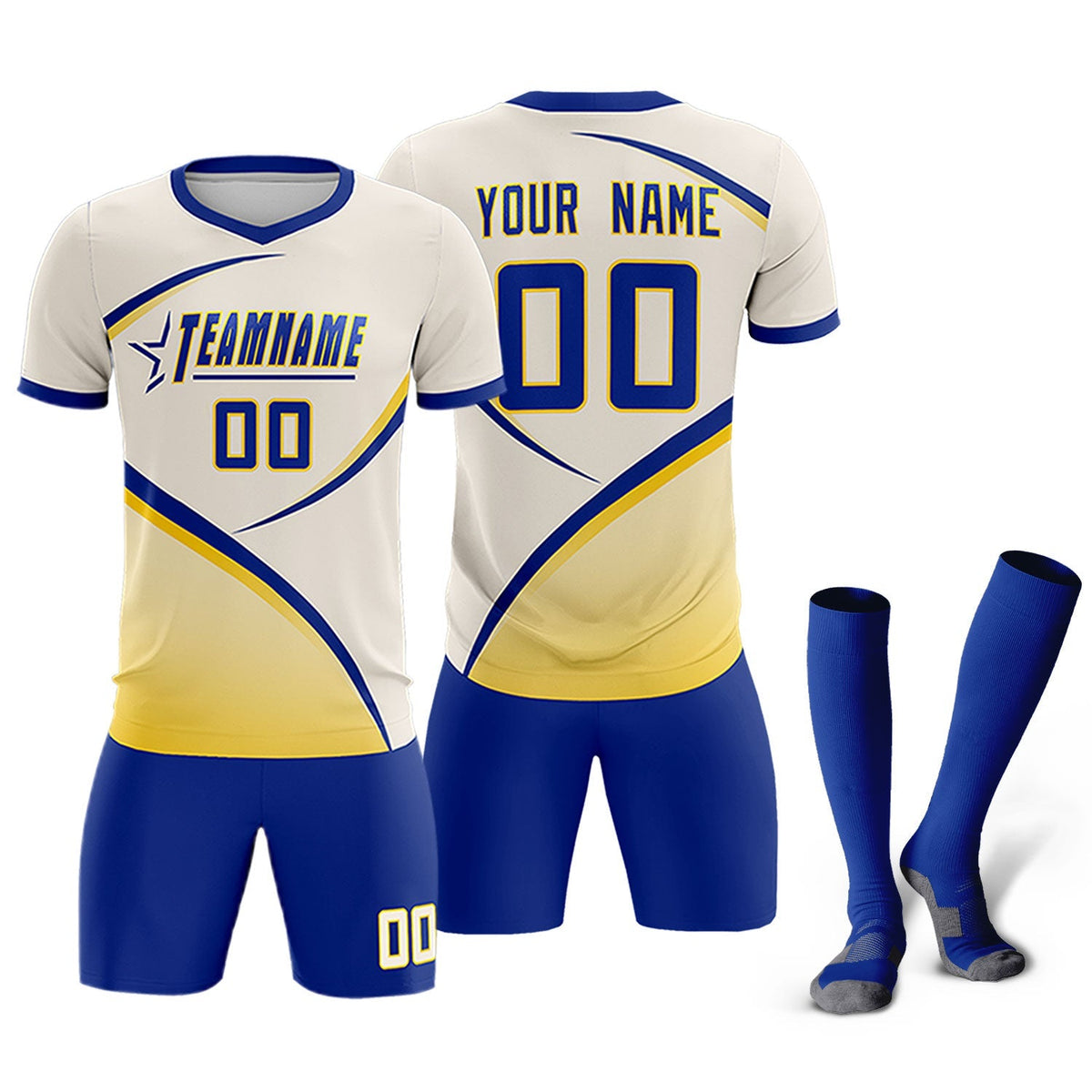Custom Cream Royal Color Block Training Uniform For Men Football Kits Jersey