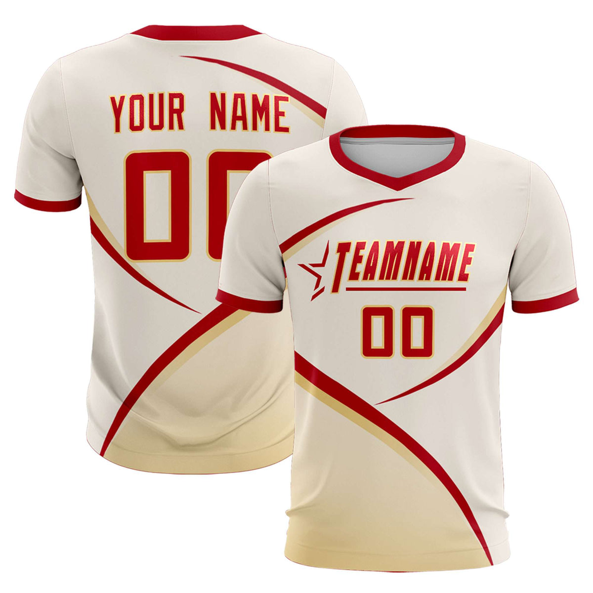 Custom Cream Red Color Block Training Uniform For Men Football Kits Jersey