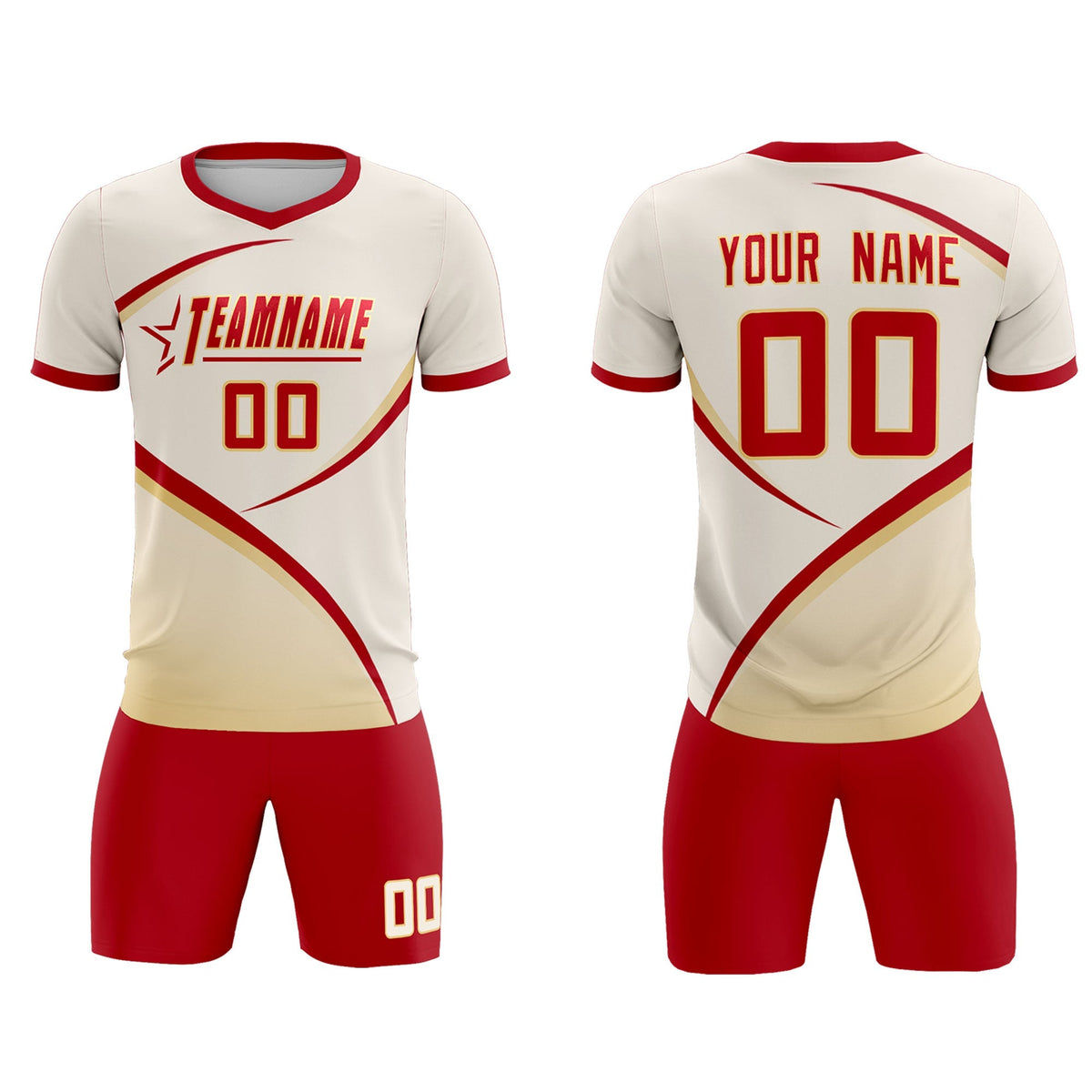 Custom Cream Red Color Block Training Uniform For Men Football Kits Jersey