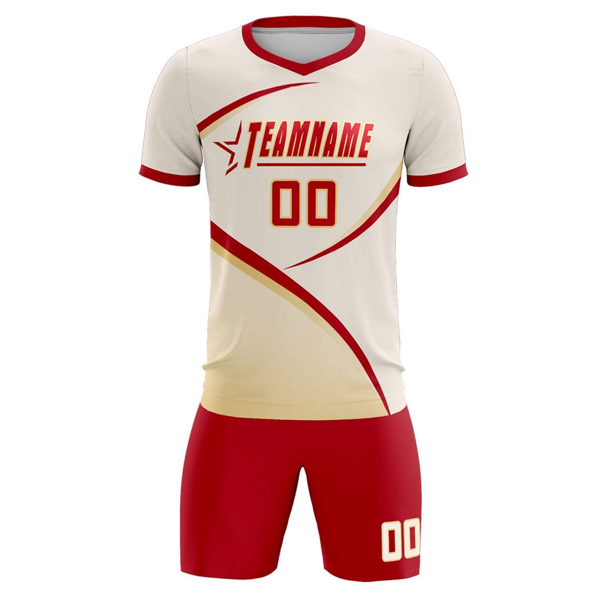 Custom Cream Red Color Block Training Uniform For Men Football Kits Jersey