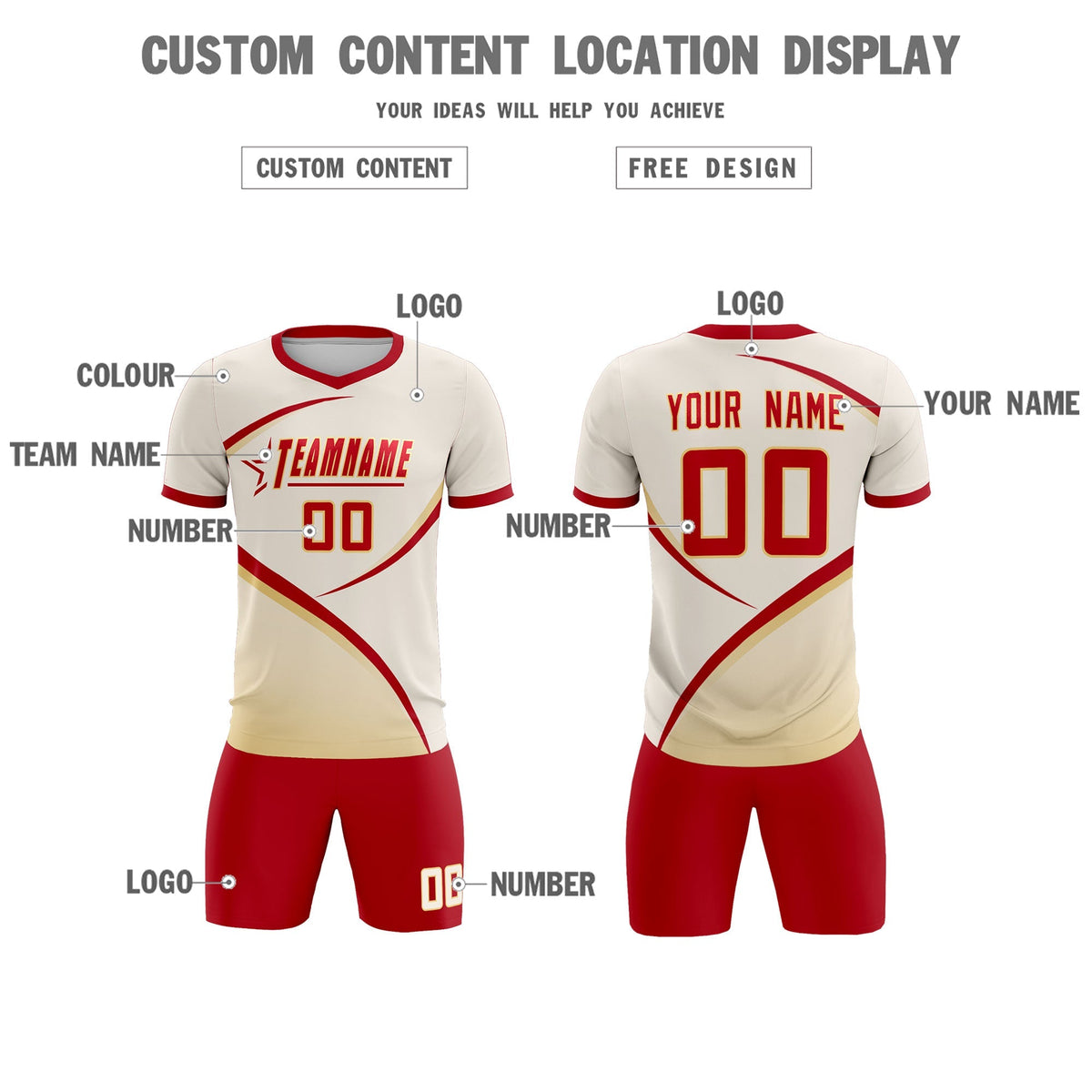 Custom Cream Red Color Block Training Uniform For Men Football Kits Jersey
